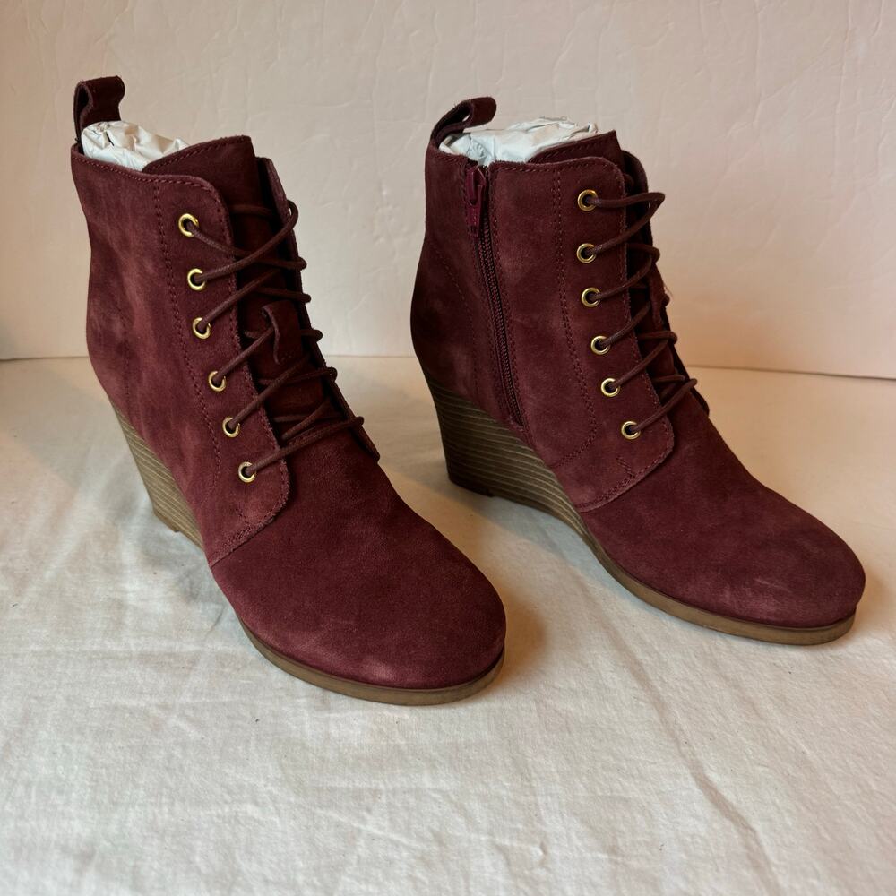 New Diba Blake Suede Leather Boot Bootie Women's 7‎ Burgundy Lace Up Side Zip - Picture 2 of 7